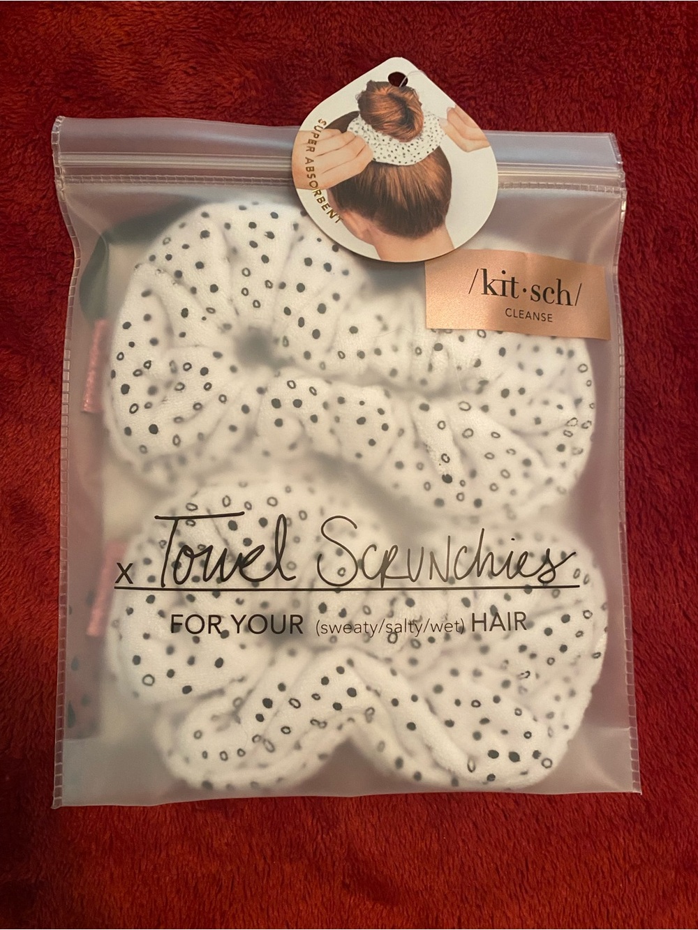 Kitsch White with Black Dot Towel Scrunchies - Pack